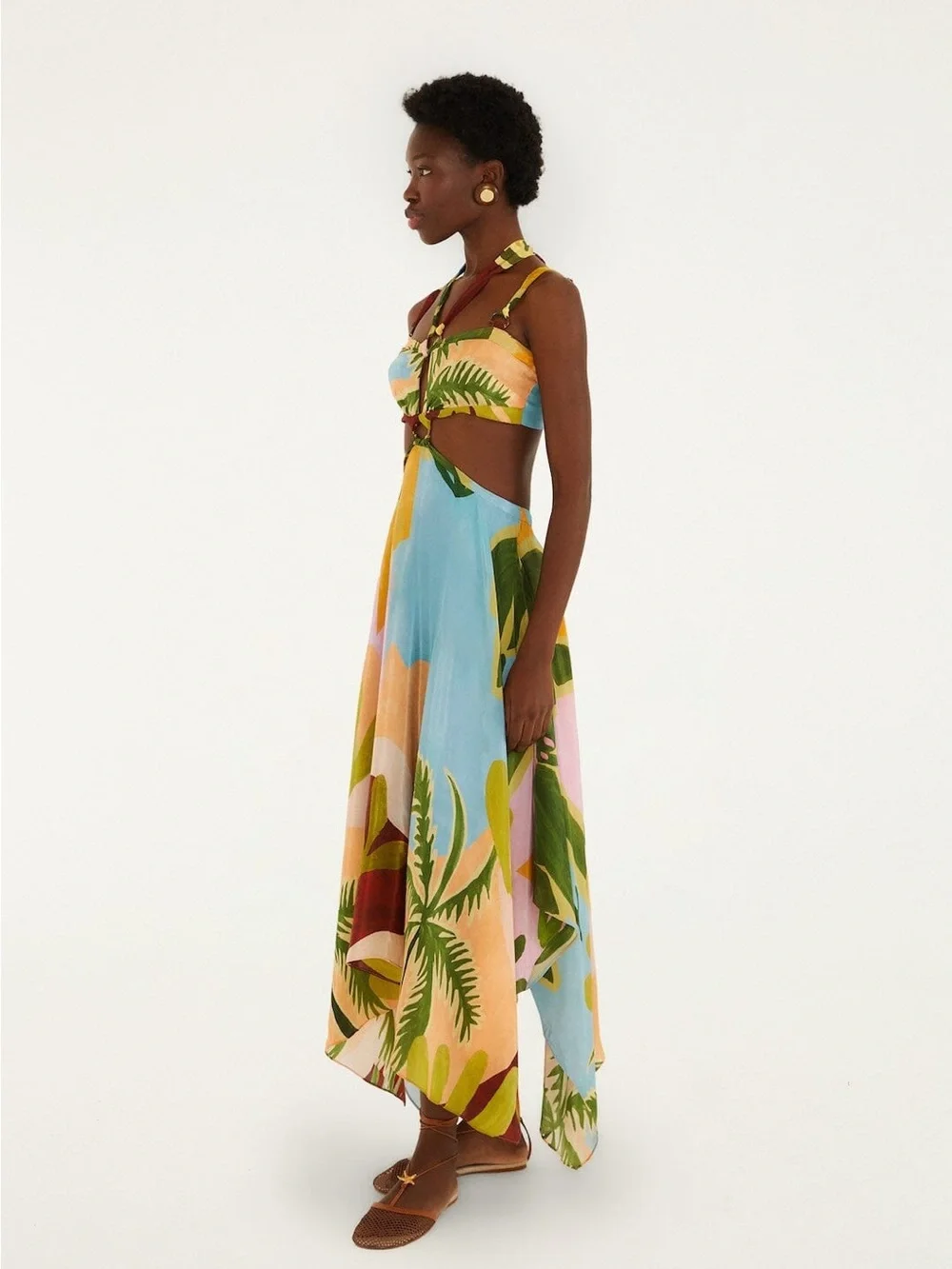 FARM RIO Multicolor Tropical Painting Cut-Out Buckles Maxi Dress - Picture 3 of 5